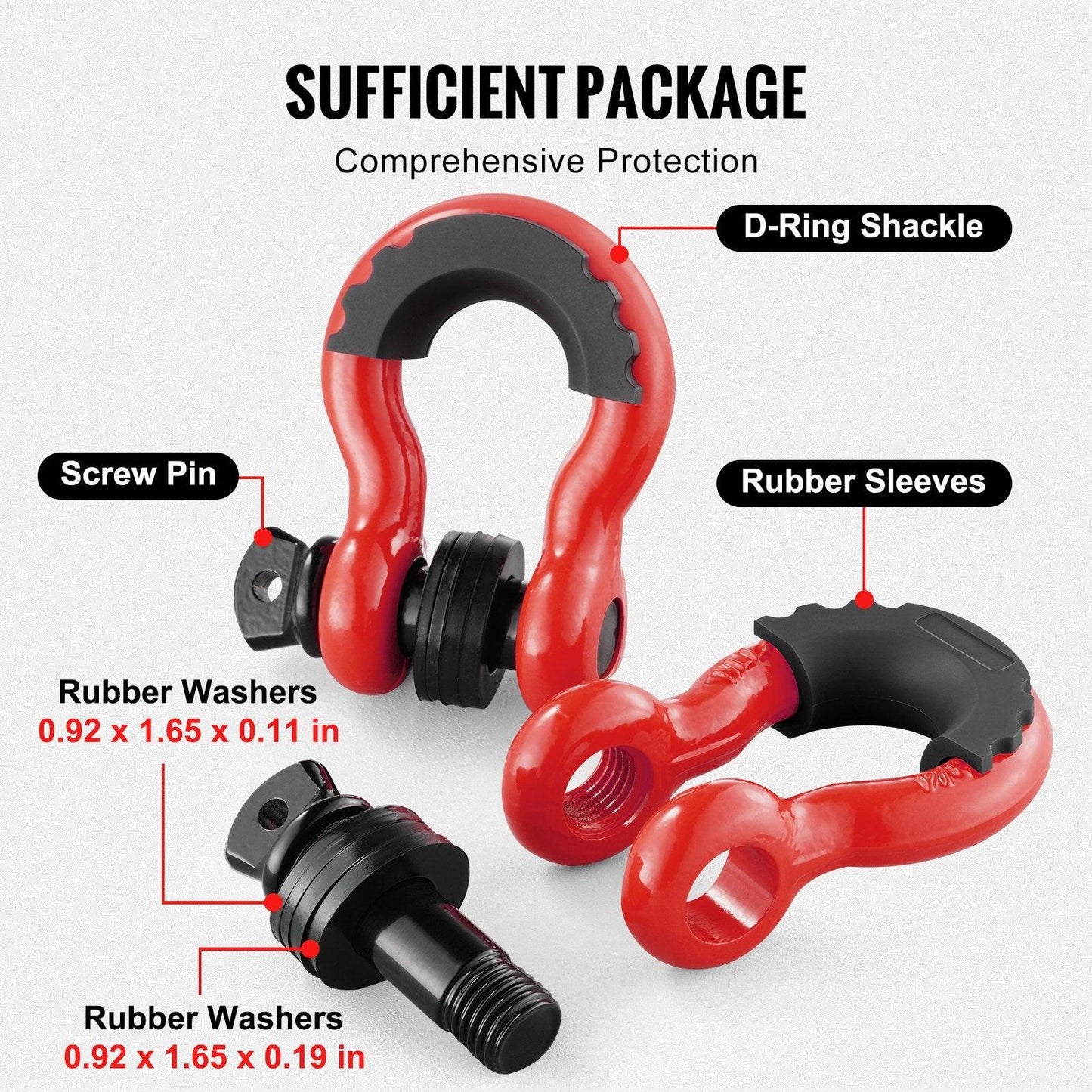 3/4" D-Ring Shackle, 2 Pack Alloy Steel Shackles 62832 Lbs (28.5 Ton) Break Strength With 7/8" Screw Pin, Isolators & Washers, Heavy Duty Off Road Vehicle Recovery Shackle For Jeep Truck, Red - THE MILE MAKER DRIVER SHOP