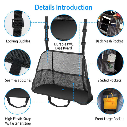 1Pc Car Net Pocket Handbag Holder Car Storage Netting Pouch Seat Side Storage Mesh Organizers Bag For Purse Phone Documents Barrier Pets Kids At Backseat - THE MILE MAKER DRIVER SHOP