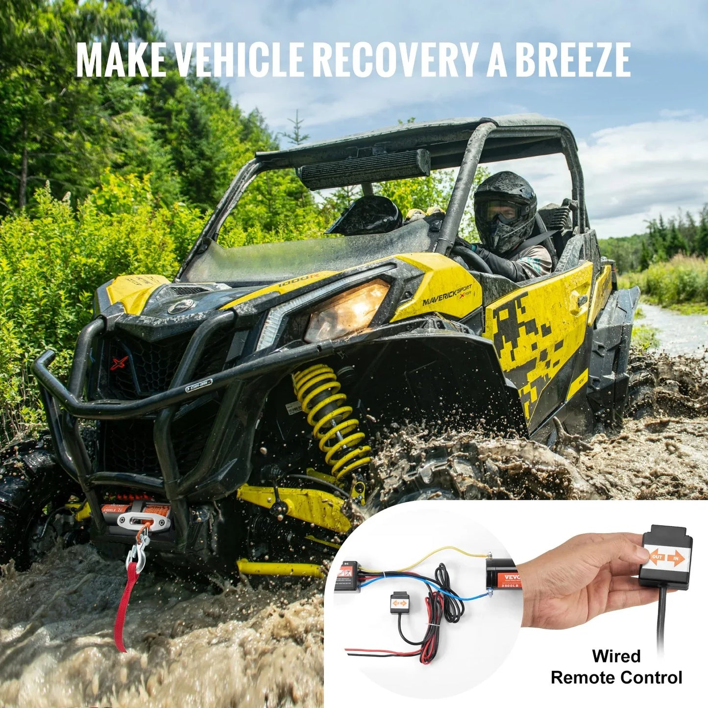 Electric Winch ATV UTV 3500 Lb Synthetic Rope Waterproof Wired Control - THE MILE MAKER DRIVER SHOP