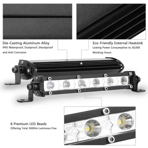 Light Bar Single Row Offroad Spot Lights 18W Ultra Slim Straight - THE MILE MAKER DRIVER SHOP