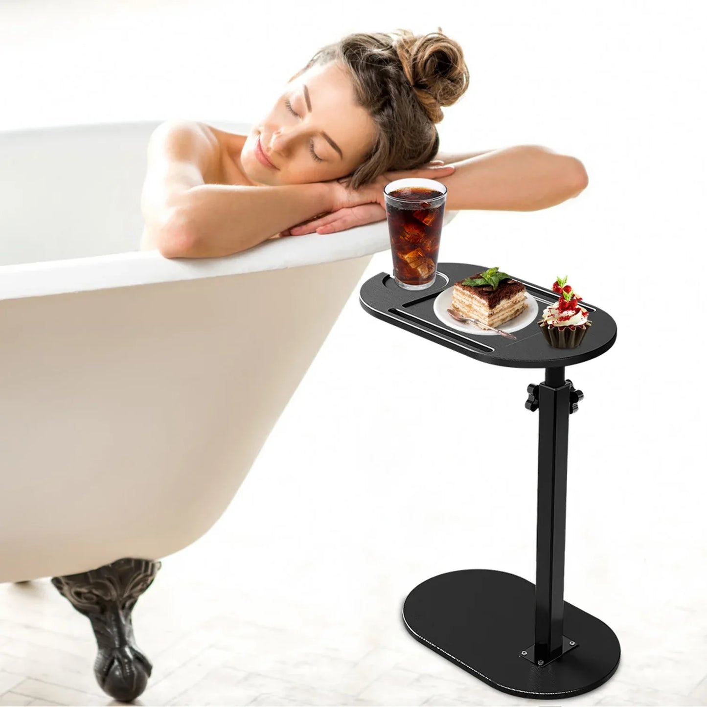 1Pc C-Shaped Bathtub Tray Table With Adjustable Height 360Degree Rotatable Desktop Freestanding Bath Caddy Against Wall Couch Bed Sofa Side Table - THE MILE MAKER DRIVER SHOP