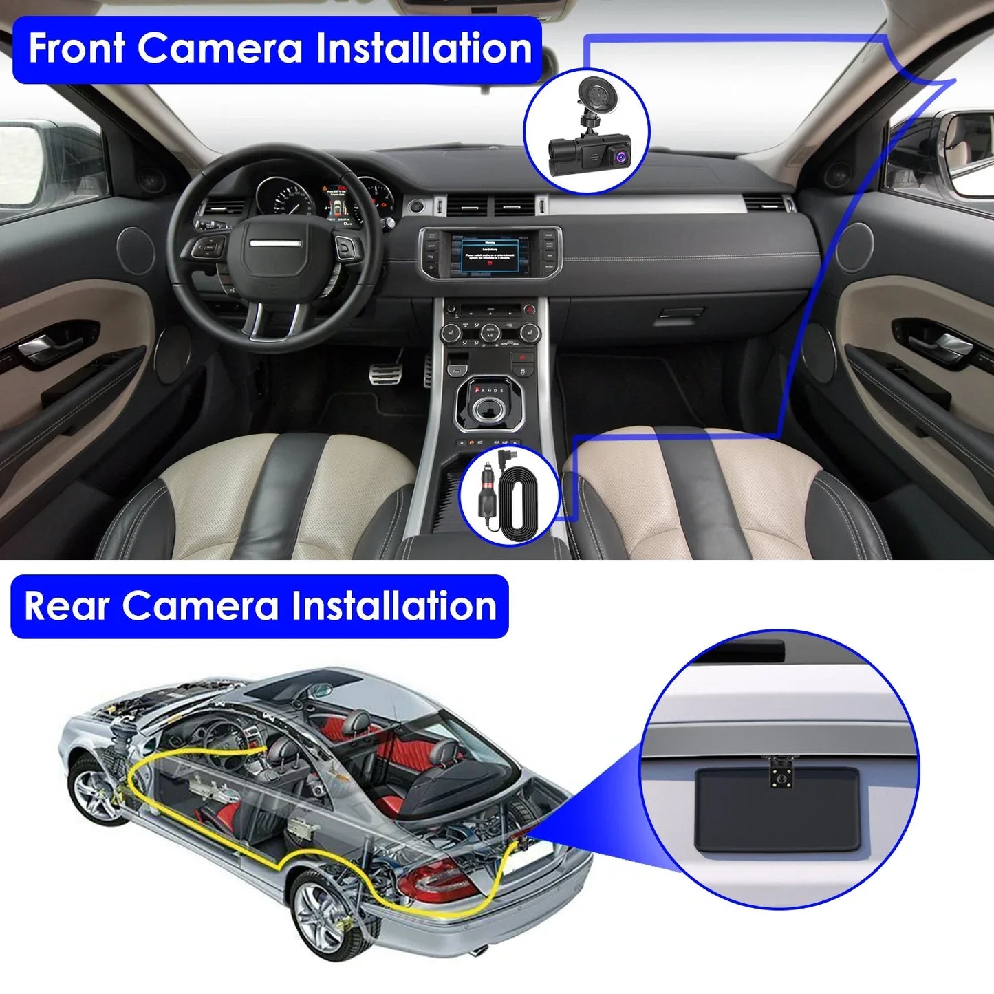1Pc WiFi FHD 1080P Car Dash Cam 3 Channels Front Rear Inside Dash Camera With Loop Recording Reversing Visual 170 Degree Wide Angle 64G Card Included - THE MILE MAKER DRIVER SHOP