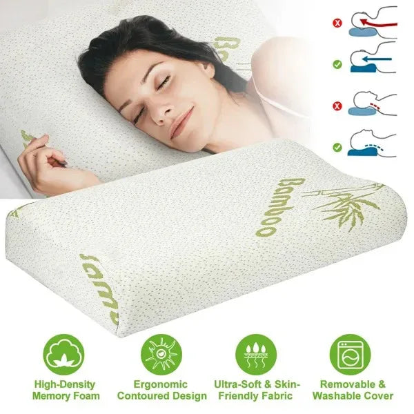 Bamboo Memory Foam Sleep Pillow Contoured Cervical Orthopedic Pillow Neck Support Breath Pillow - THE MILE MAKER DRIVER SHOP