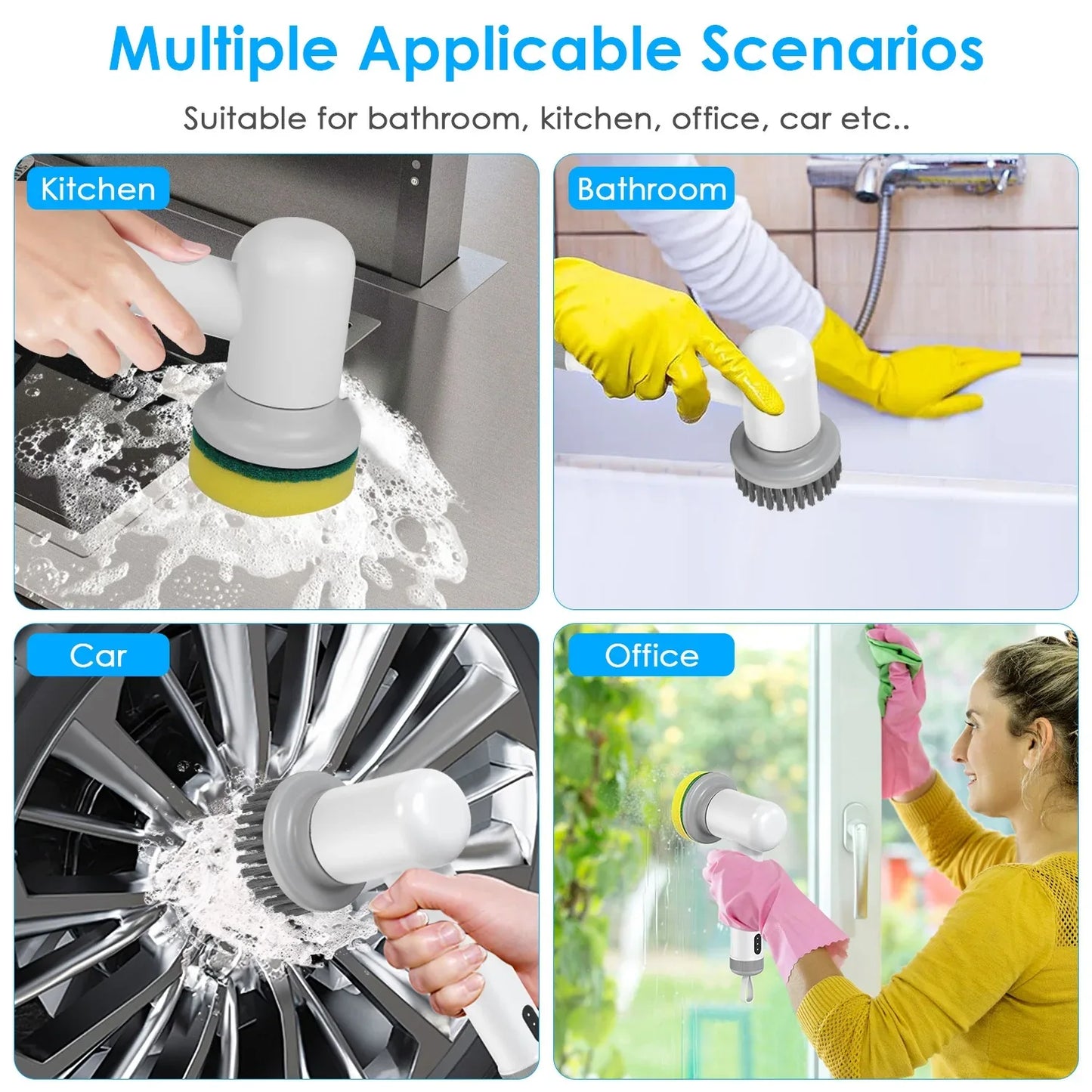1Set Electric Handheld Spin Scrubber Cordless Cleaning Brush With 2 Rotating Speeds 3 Cleaning Brushes Rechargeable Shower Scrubber For Kitchen Dish Bathtub Sink Tile - THE MILE MAKER DRIVER SHOP