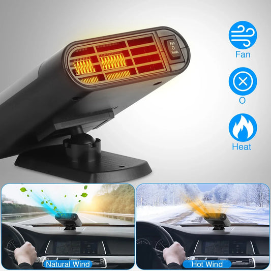24V 200W Or 12V 150W Portable Car Heater Heating Fan 2 In 1 Defroster Defogger Demister Windshield Heater Automotive Cooling Fan With 360 Degree Rotating Base - THE MILE MAKER DRIVER SHOP