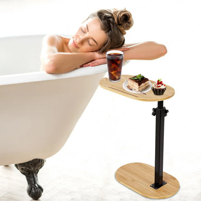 1Pc C-Shaped Bathtub Tray Table With Adjustable Height 360Degree Rotatable Desktop Freestanding Bath Caddy Against Wall Couch Bed Sofa Side Table - THE MILE MAKER DRIVER SHOP