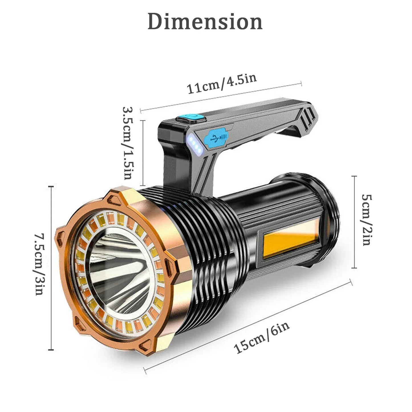 LED Torch USB Rechargeable COB Flashlight Spotlight Camping Light Most Powerful - THE MILE MAKER DRIVER SHOP