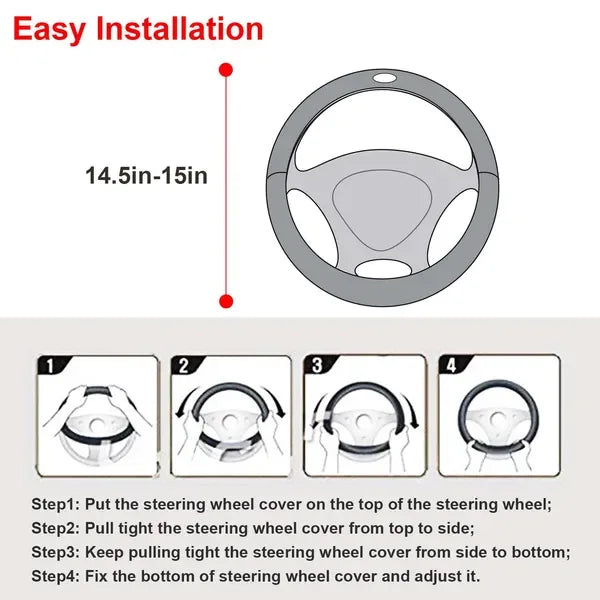 Steering Wheel Cover 14.5in-15in Diameter Universal Fiber Leather Car Steering Wheel Protector - THE MILE MAKER DRIVER SHOP