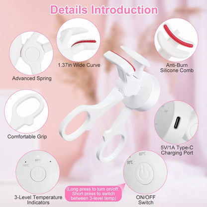 2Pcs Heated Eyelash Curler Electric USB Rechargeable Eyelash Curler Anti Burn Compact With Comb Heat Up Fast Within 8S For All Eye Shapes For Women Make Up Gift Travel Valentine Mother Day - THE MILE MAKER DRIVER SHOP
