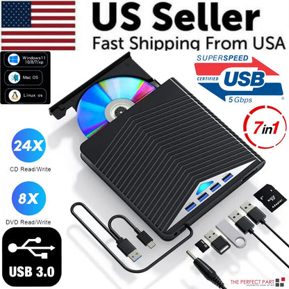 External CD DVD Drive For PC Laptop Windows 11 10 USB 3.0 Burner Reader Writer - THE MILE MAKER DRIVER SHOP