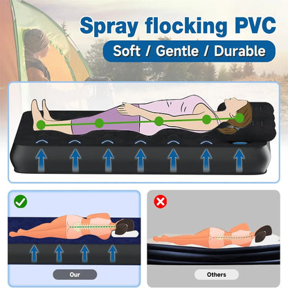 Full Size Truck Inflatable Mattress, Fits For 5.5-6.5 Ft Trucks, Inflatable Pickup Truck Air Bed, With Phone Slot And Cup Slot, 2 Pillows, Suitable For Outdoor And Indoor - THE MILE MAKER DRIVER SHOP