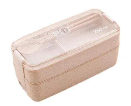 Square Double Three-layer Wheat Straw Fiber Plastic Lunch Box - THE MILE MAKER DRIVER SHOP