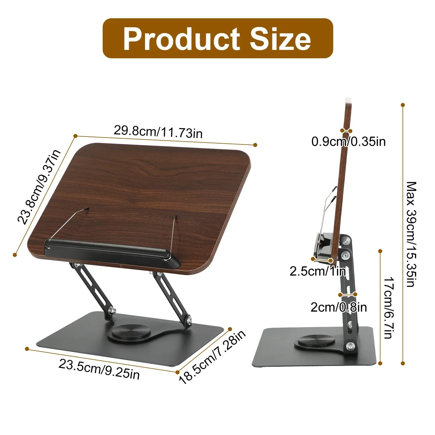 1Pc Book Stand For Reading Foldable Wood Book Holder Reading Rack Paper Stand With Adjustable Height 360 Degree Rotatable Base Dual Paper Clips For Book Sheet Music Laptop Drawing Tablet - THE MILE MAKER DRIVER SHOP