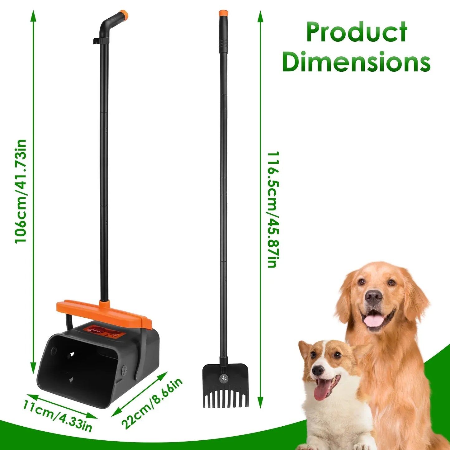 1Set Pooper Scooper Kit Dog Poop Rake & Swiveling Bin Poop Heavy Duty Pick Up Tool With Extra Long Handle 35 Waste Bags Dispenser - THE MILE MAKER DRIVER SHOP