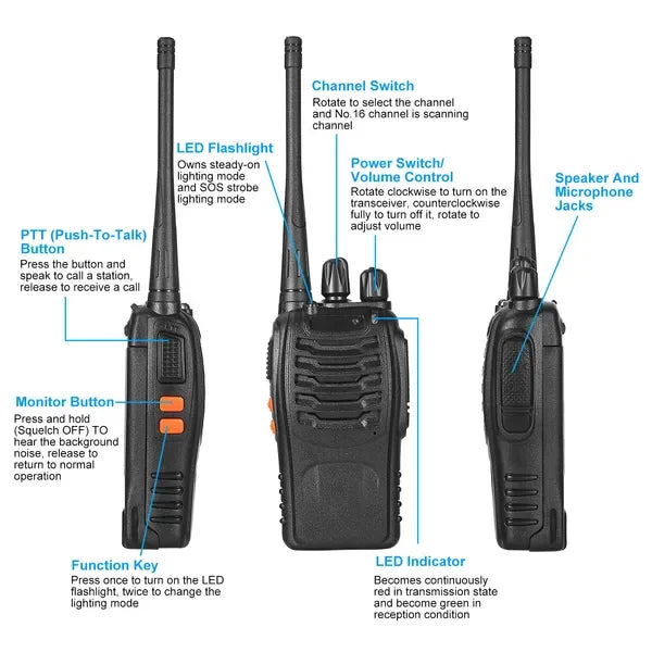 2 X Baofeng BF-888S Walkie Talkies Two Way Radio UHF 16CH 400-470MHZ Long Range - THE MILE MAKER DRIVER SHOP