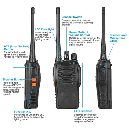 2 X Baofeng BF-888S Walkie Talkies Two Way Radio UHF 16CH 400-470MHZ Long Range - THE MILE MAKER DRIVER SHOP