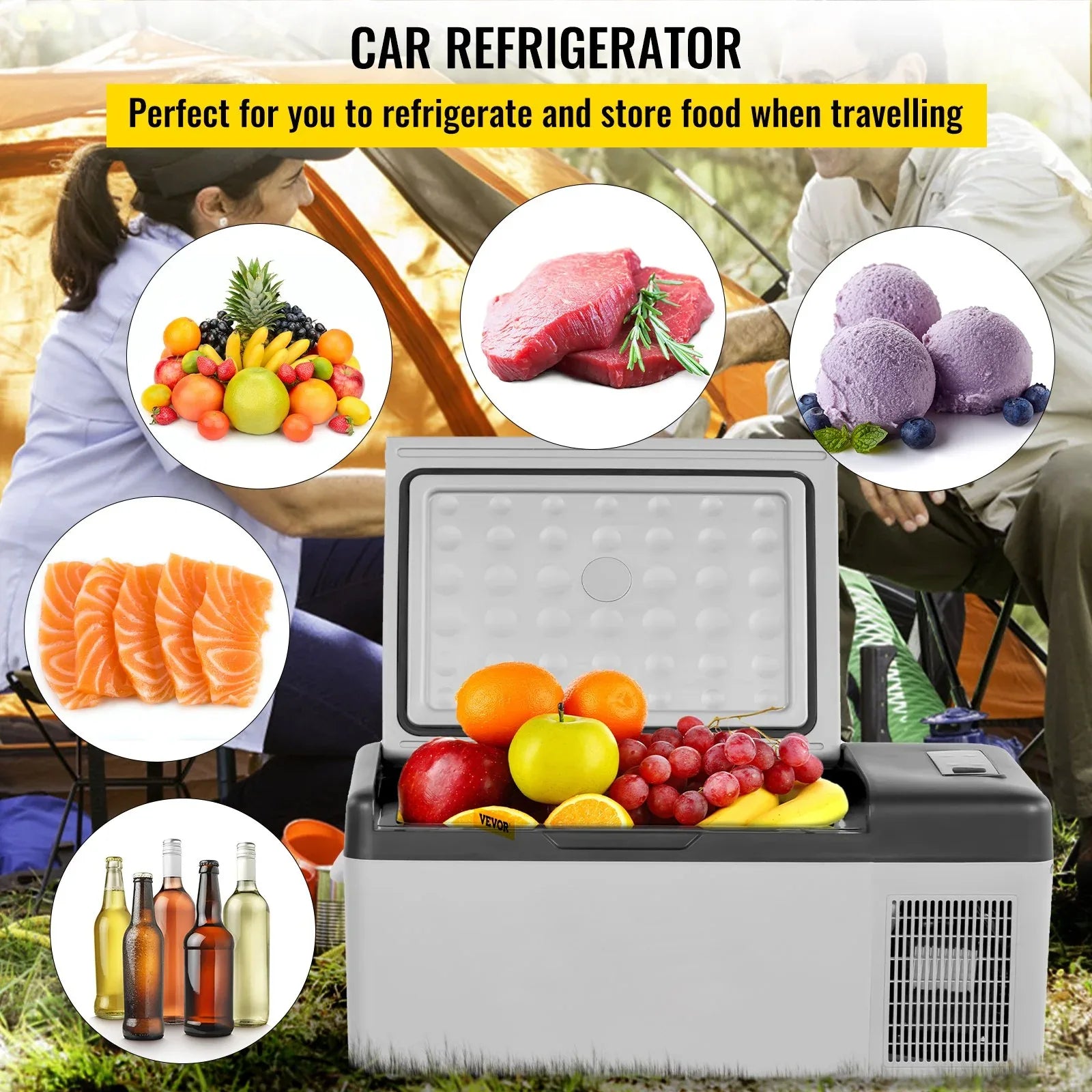 VEVOR 12 Volt Refrigerator 16 Qt, Portable Mini Car Fridge Cooling Range & App Contro DC & 110-240V AC Electric Compressor Cooler For Truck Vehicle RV Boat Outdoor & Home Use, Grey - THE MILE MAKER DRIVER SHOP