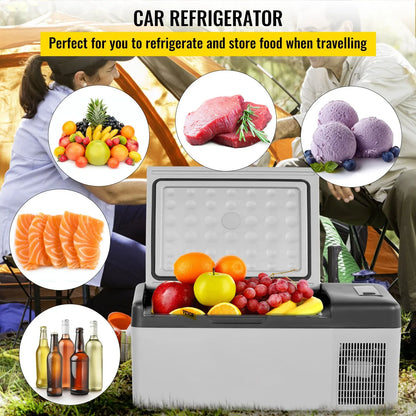 VEVOR 12 Volt Refrigerator 16 Qt, Portable Mini Car Fridge Cooling Range & App Contro DC & 110-240V AC Electric Compressor Cooler For Truck Vehicle RV Boat Outdoor & Home Use, Grey - THE MILE MAKER DRIVER SHOP