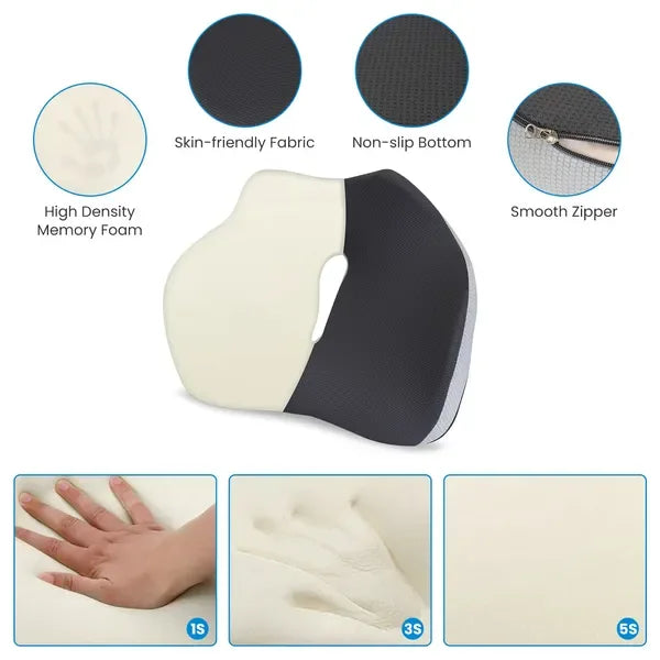 Memory Foam Seat Cushion Sciatica Pain Relief Cushion Pillow Seat Cushion With Machine Washable Cover For Home Office Car Wheelchair Airplane - THE MILE MAKER DRIVER SHOP