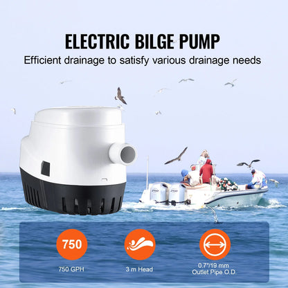VEVOR Bilge Pump, 750GPH 12V Automatic Submersible Boat Bilge Water Outlet Diameter, Small Boat BilgeMarine Electric Bilge - THE MILE MAKER DRIVER SHOP