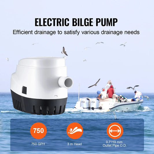 VEVOR Bilge Pump, 750GPH 12V Automatic Submersible Boat Bilge Water Outlet Diameter, Small Boat BilgeMarine Electric Bilge - THE MILE MAKER DRIVER SHOP
