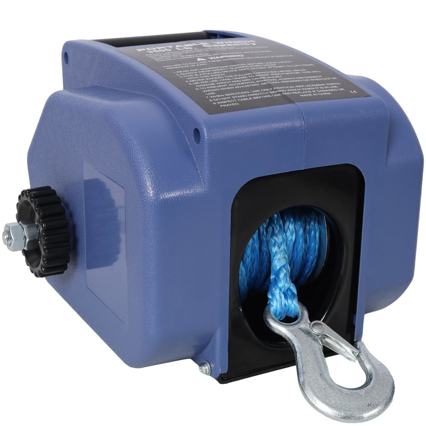 12v 3500lbs Trailer Winch,Reversible Electric Winch, For Boats Up To 5000 Lbs.,with Synthetic Rope,with Extra Pulley Hook,power In And Power Out,with Manual Function.blue Plastic Casing - THE MILE MAKER DRIVER SHOP