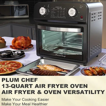 Plum Chef Air Fryer, 13QT Multifunctional Convection Toaster Oven Air Fryer Combo, 360° Hot Air Circulation For Healthy Oil-Free Cooking, Adjustable Time & Temp Control, Stainless Steel Contertop Oven - THE MILE MAKER DRIVER SHOP