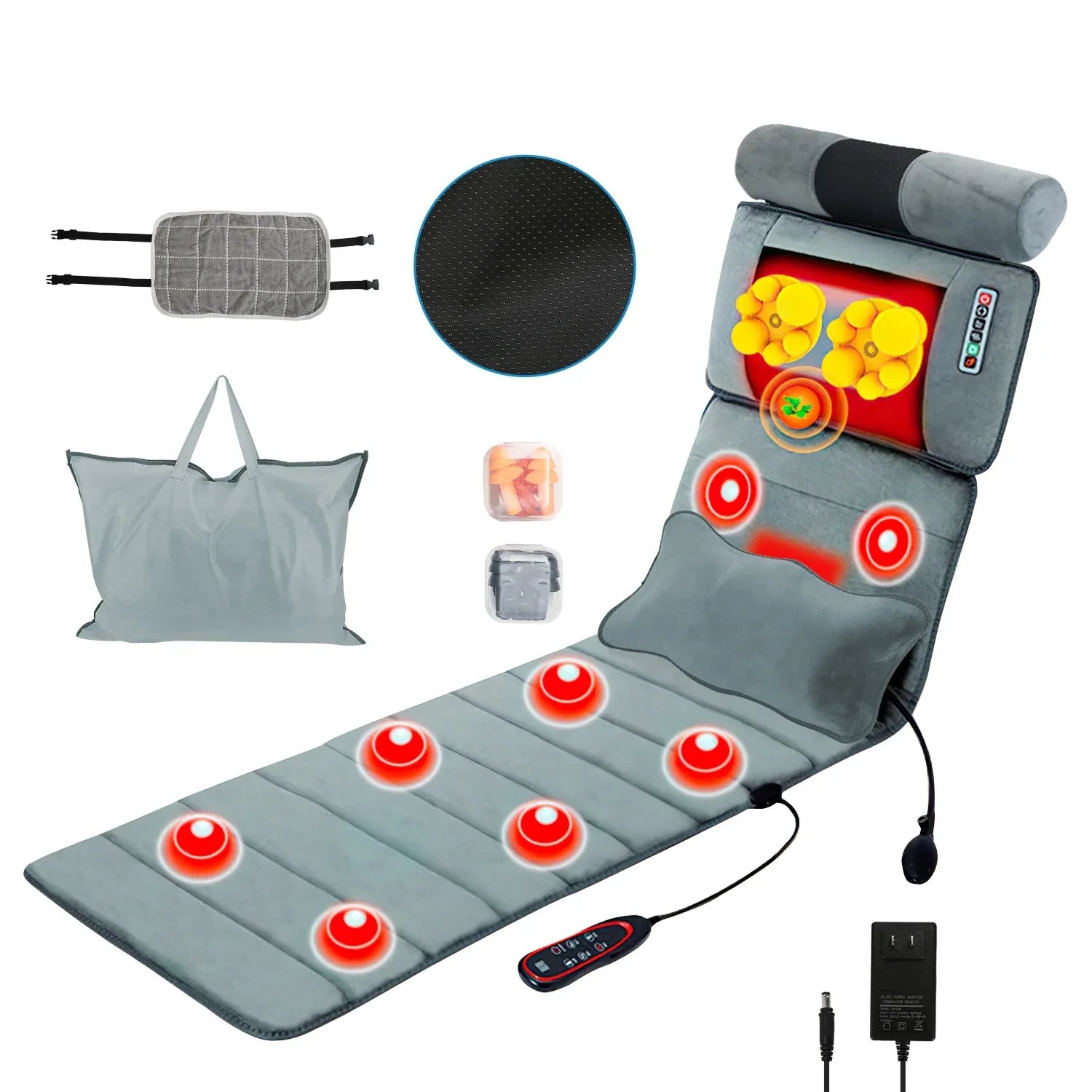 Advanced Version Full Body Electric Massage Mat With Heat Vibration Massage Pad Cushion With Neck Massager Lumbar Pillow With 10 Vibration Motors 3 Timers Anti-Slip Bottom Earplugs - THE MILE MAKER DRIVER SHOP
