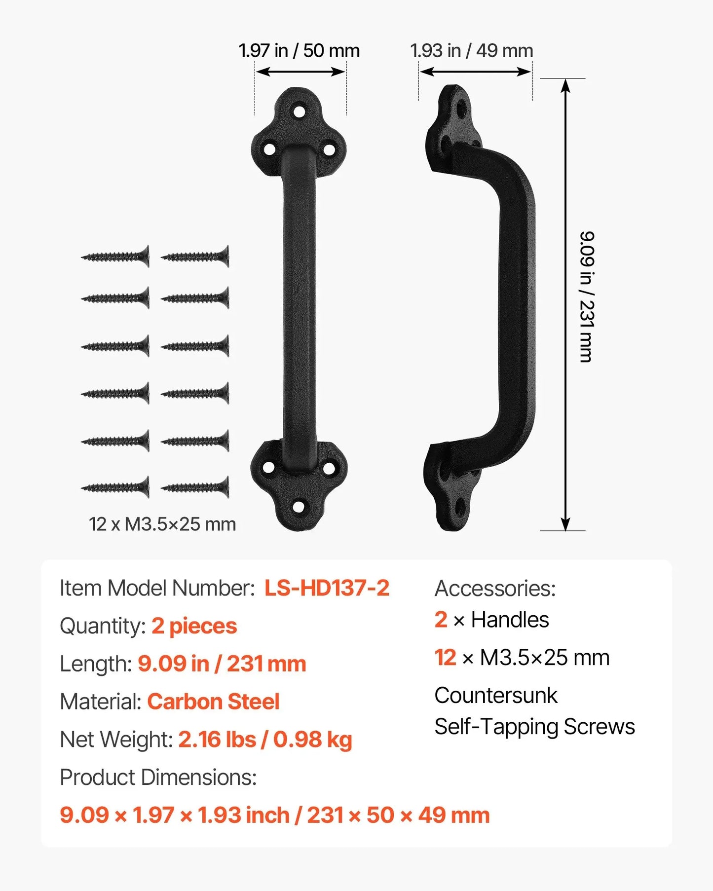 2Pcs Barn Door Handles 9 In Rustic Heavy Duty Carbon Steel Garden Gate Pulls - THE MILE MAKER DRIVER SHOP