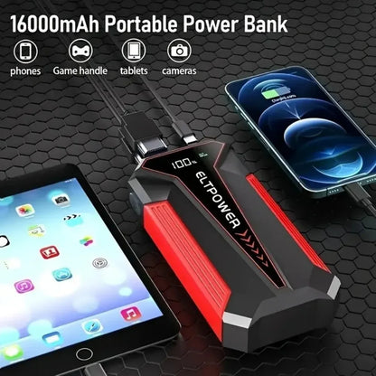 20000 MAh Car Jump Starter Power Supply With Dual USB Fast Charging And Red LED Light. - THE MILE MAKER DRIVER SHOP