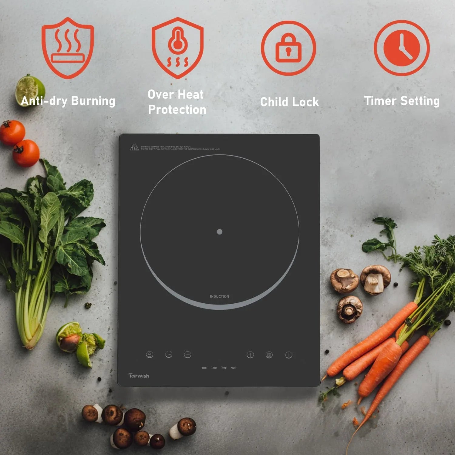 2200W Black Crystal Panel Induction Cooker - THE MILE MAKER DRIVER SHOP