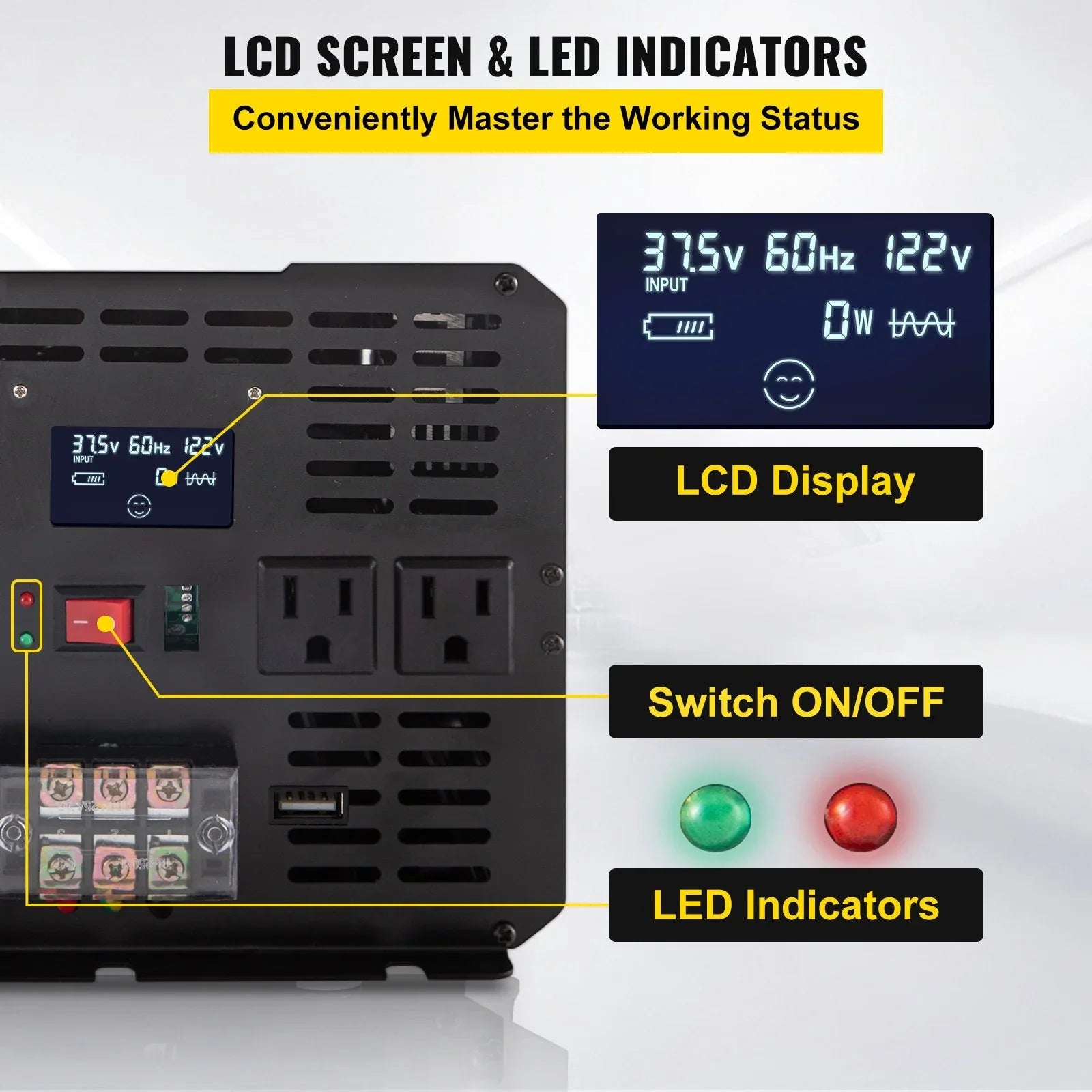 Power Inverter, 5000W Modified Sine Wave Inverter, DC 12V To AC 120V Car Converter, With LCD Remote Controller, LED Indicator, AC Outlets Inverter For Truck RV Car Boat Travel Camping Emergency - THE MILE MAKER DRIVER SHOP