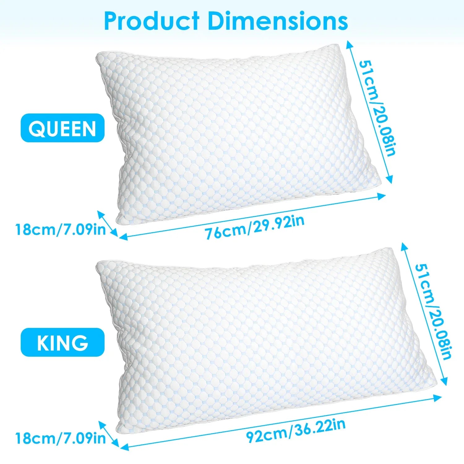 1Pc Or 2Pcs King Or Queen Size Options Shredded Memory Foam Pillow Adjustable Cool Pillow With Extra Filling Machine Washable Cover For Side Back Stomach Sleepers - THE MILE MAKER DRIVER SHOP