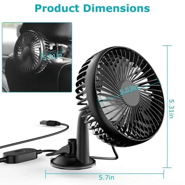 Car Cooling Fan Portable Rotatable USB Vehicle Fan Backseat Clip - THE MILE MAKER DRIVER SHOP