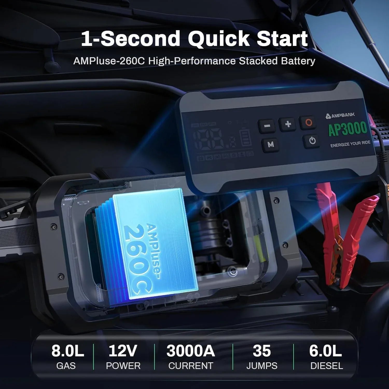 3000A Portable Car Emergency Starter Power Supply With Inflator Function 150PSI Digital Tire Inflator 12V Car Battery Charger With LED Lighting LCD Display - THE MILE MAKER DRIVER SHOP