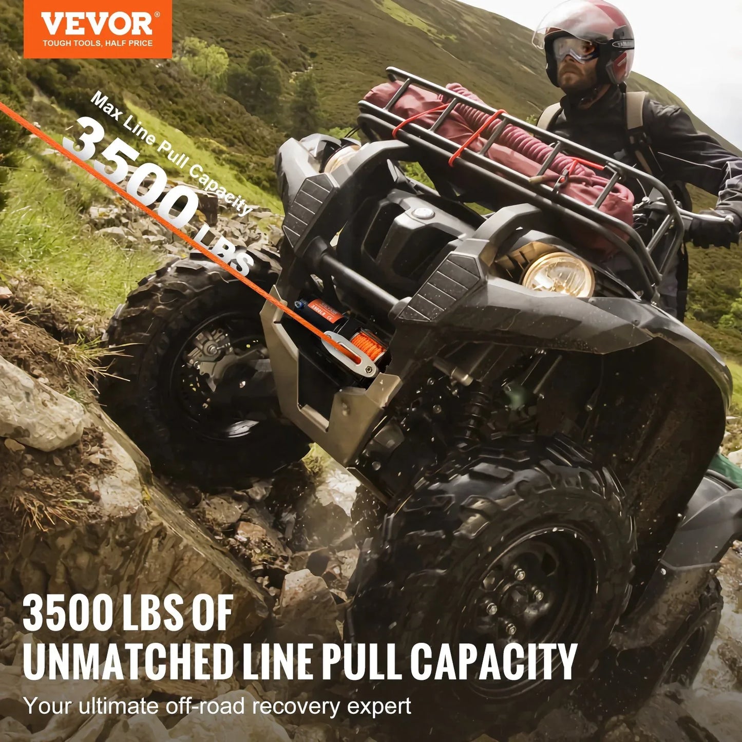 Electric Winch ATV UTV 3500 Lb Synthetic Rope Waterproof Wired Control - THE MILE MAKER DRIVER SHOP