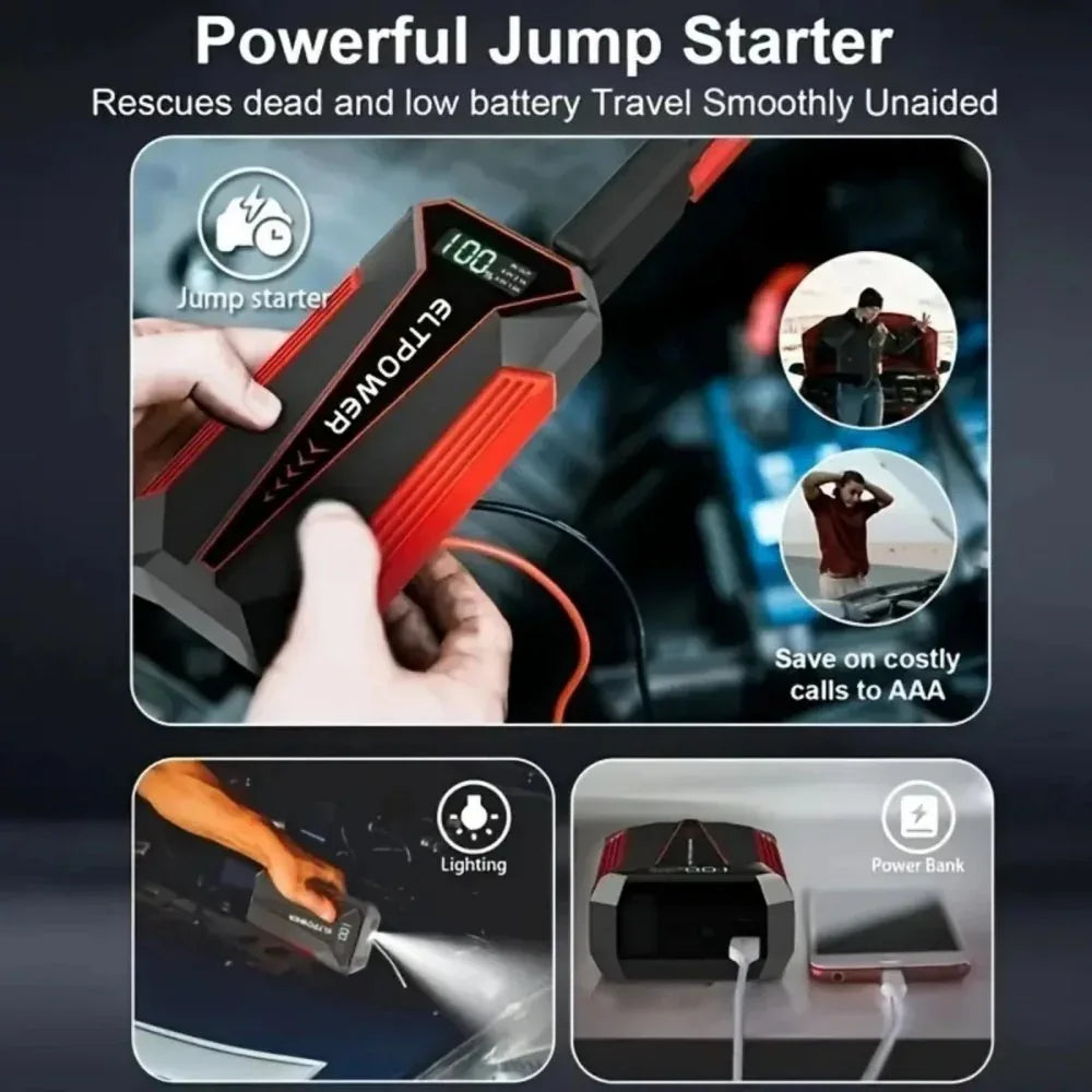 20000 MAh Car Jump Starter Power Supply With Dual USB Fast Charging And Red LED Light. - THE MILE MAKER DRIVER SHOP