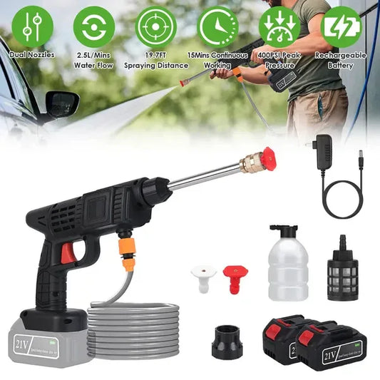 Cordless Pressure Washer Portable Electric Power Washer High Pressure Water Sprayer 400PSI Car Washer Cleaner With Nozzle Foam Bottle Filter 1200mAh 21V Battery And Charger - THE MILE MAKER DRIVER SHOP