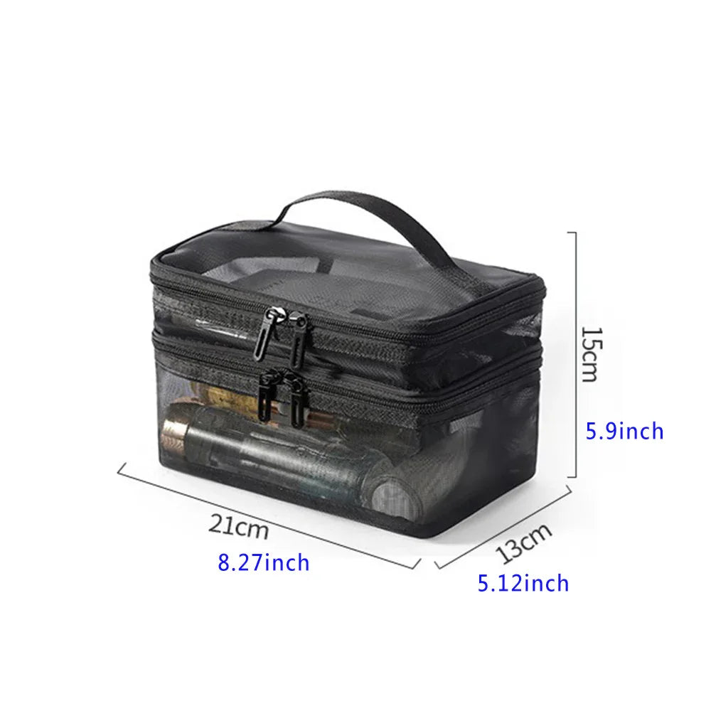 2pcs Double Layer Mesh Yarn Toiletry Bag Portable Travel Cosmetic Storage Bag In Black And Grey For Business Trips Large Capacity Travel Cosmetic Storage Bag - THE MILE MAKER DRIVER SHOP