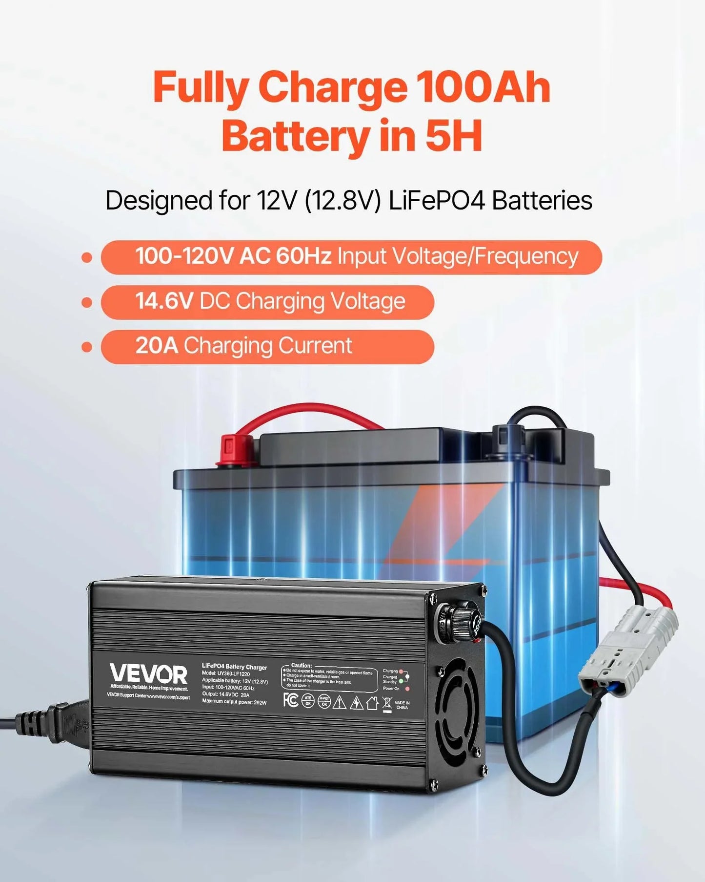 12V 20A Lithium Battery Charger 14.6V AC-DC LiFePO4 Smart Charger For RV - THE MILE MAKER DRIVER SHOP