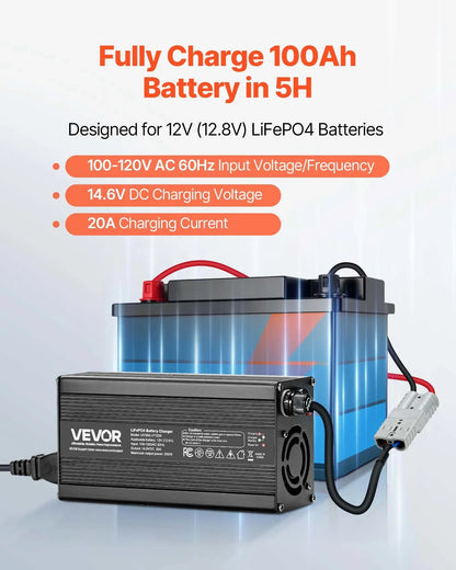 12V 20A Lithium Battery Charger 14.6V AC-DC LiFePO4 Smart Charger For RV - THE MILE MAKER DRIVER SHOP