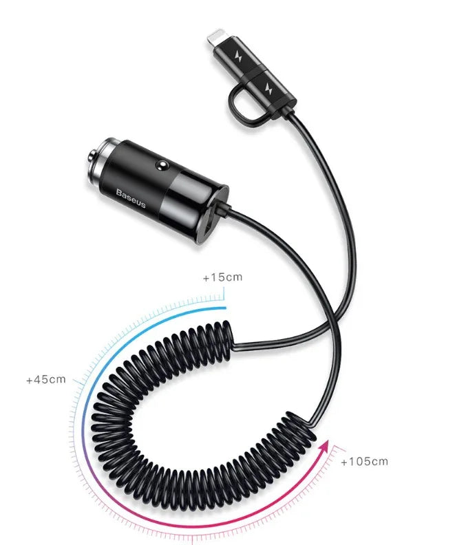 2 In 1 Spring Cable Car Mobile Phone Charger - THE MILE MAKER DRIVER SHOP