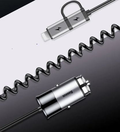 2 In 1 Spring Cable Car Mobile Phone Charger - THE MILE MAKER DRIVER SHOP