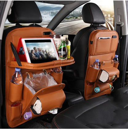 PU Leather Car Storage Bag Multifunction Seat Back Tray Hanging Bag Waterproof Car Organizer Automotive Interior Accessories - THE MILE MAKER DRIVER SHOP