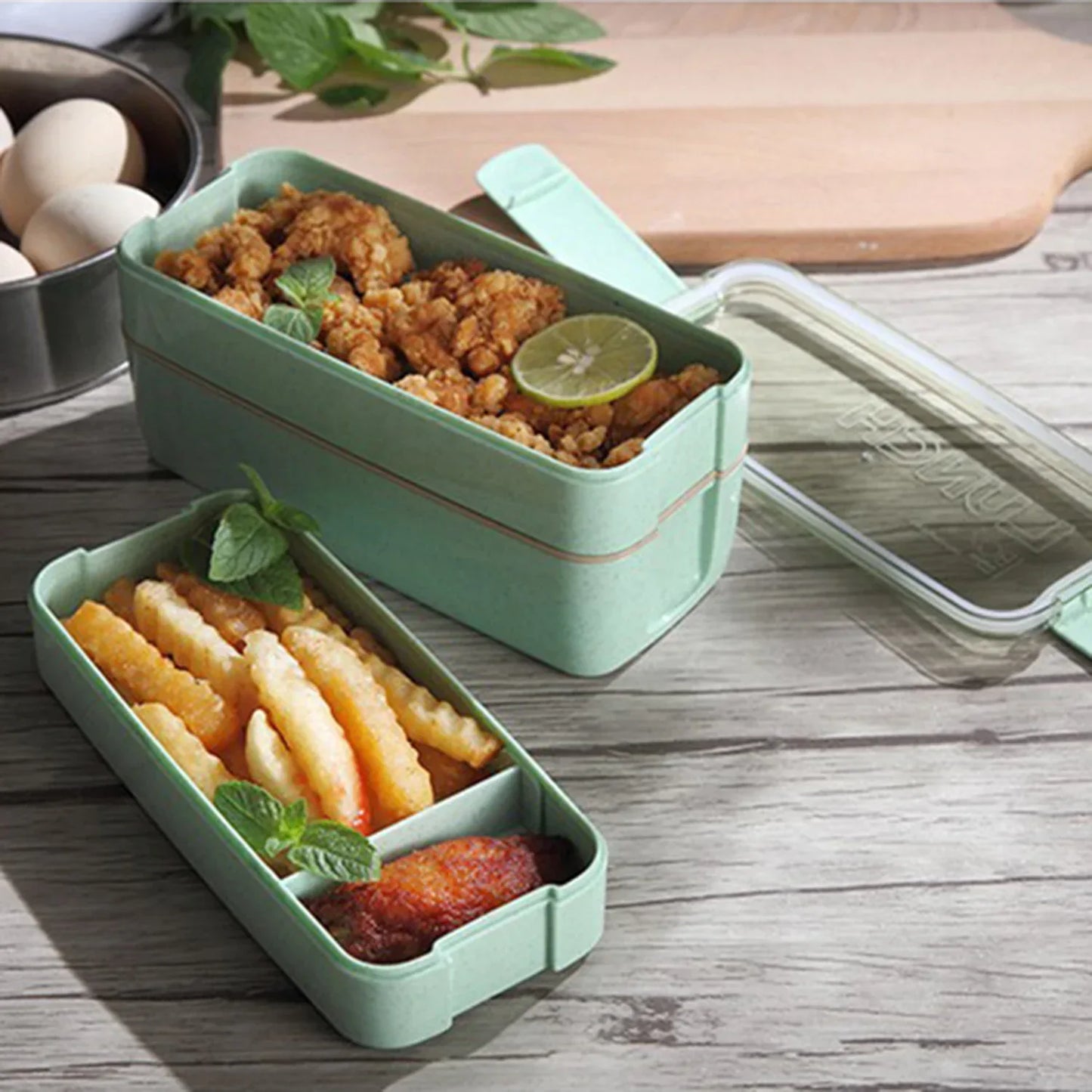 Square Double Three-layer Wheat Straw Fiber Plastic Lunch Box - THE MILE MAKER DRIVER SHOP