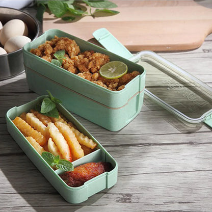 Square Double Three-layer Wheat Straw Fiber Plastic Lunch Box - THE MILE MAKER DRIVER SHOP