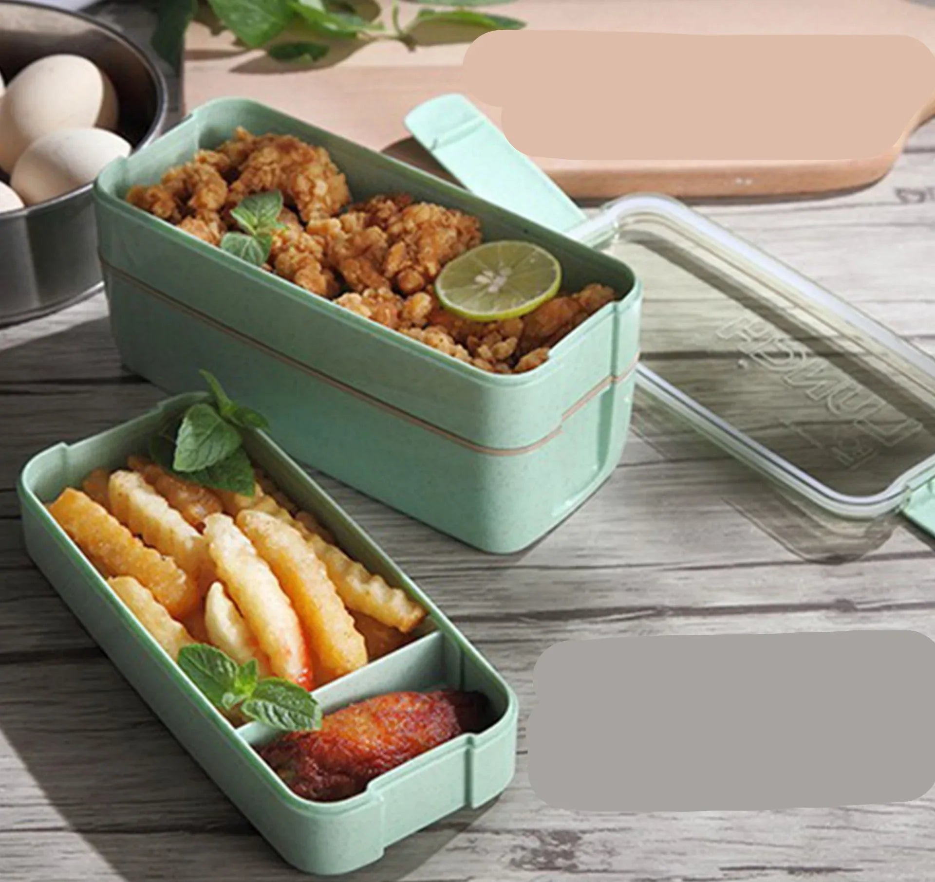 Square Double Three-layer Wheat Straw Fiber Plastic Lunch Box - THE MILE MAKER DRIVER SHOP