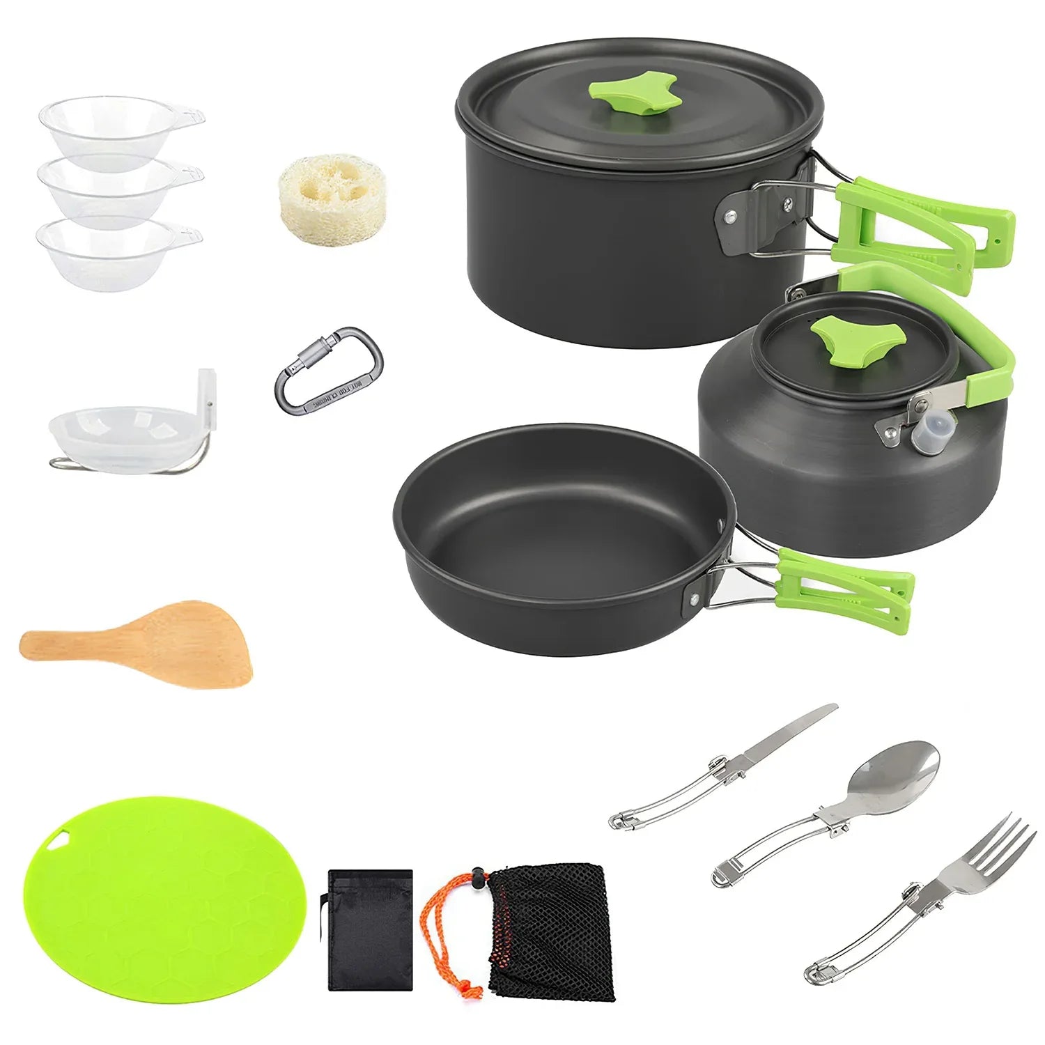 16Pcs Camping Cooking Ware Set Camping Stove Cookware Kit Aluminum Pot Pan Kettle Set With Bowls Knife Fork Spoon Carabiner Spatula Cutting Board For Hiking Picnic Outdoor - THE MILE MAKER DRIVER SHOP