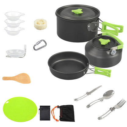16Pcs Camping Cooking Ware Set Camping Stove Cookware Kit Aluminum Pot Pan Kettle Set With Bowls Knife Fork Spoon Carabiner Spatula Cutting Board For Hiking Picnic Outdoor - THE MILE MAKER DRIVER SHOP
