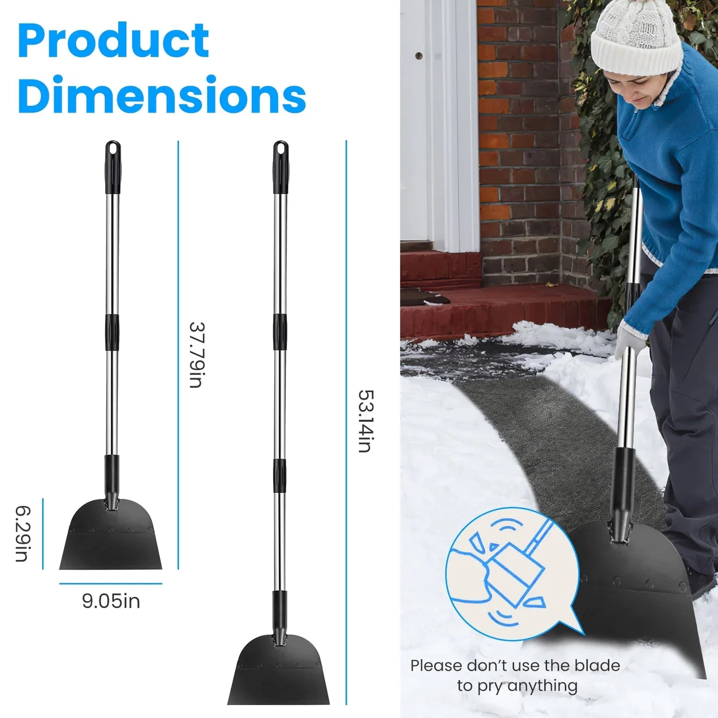 1Pc 53In Flat Snow Shovel Ice Scraper Manganese Steel Snow Ice Chopper For Walkway Pathway Driveway Ice Removal Gardening Cleaning Scraper Shovel For Weeding Lawn Edging - THE MILE MAKER DRIVER SHOP